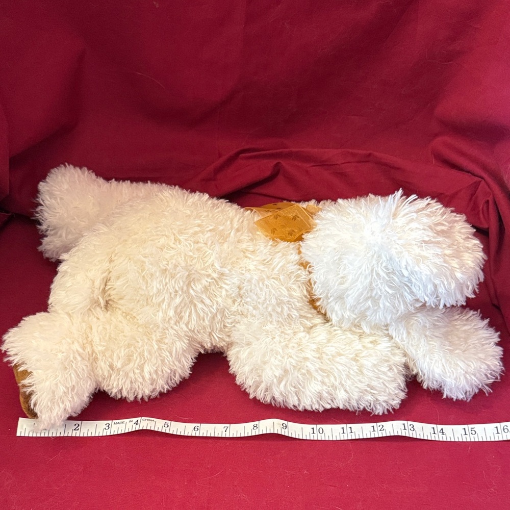 Ty White Shaggy Stuffed Dog with Gold Bow “Rabble” - Picture 9 of 9